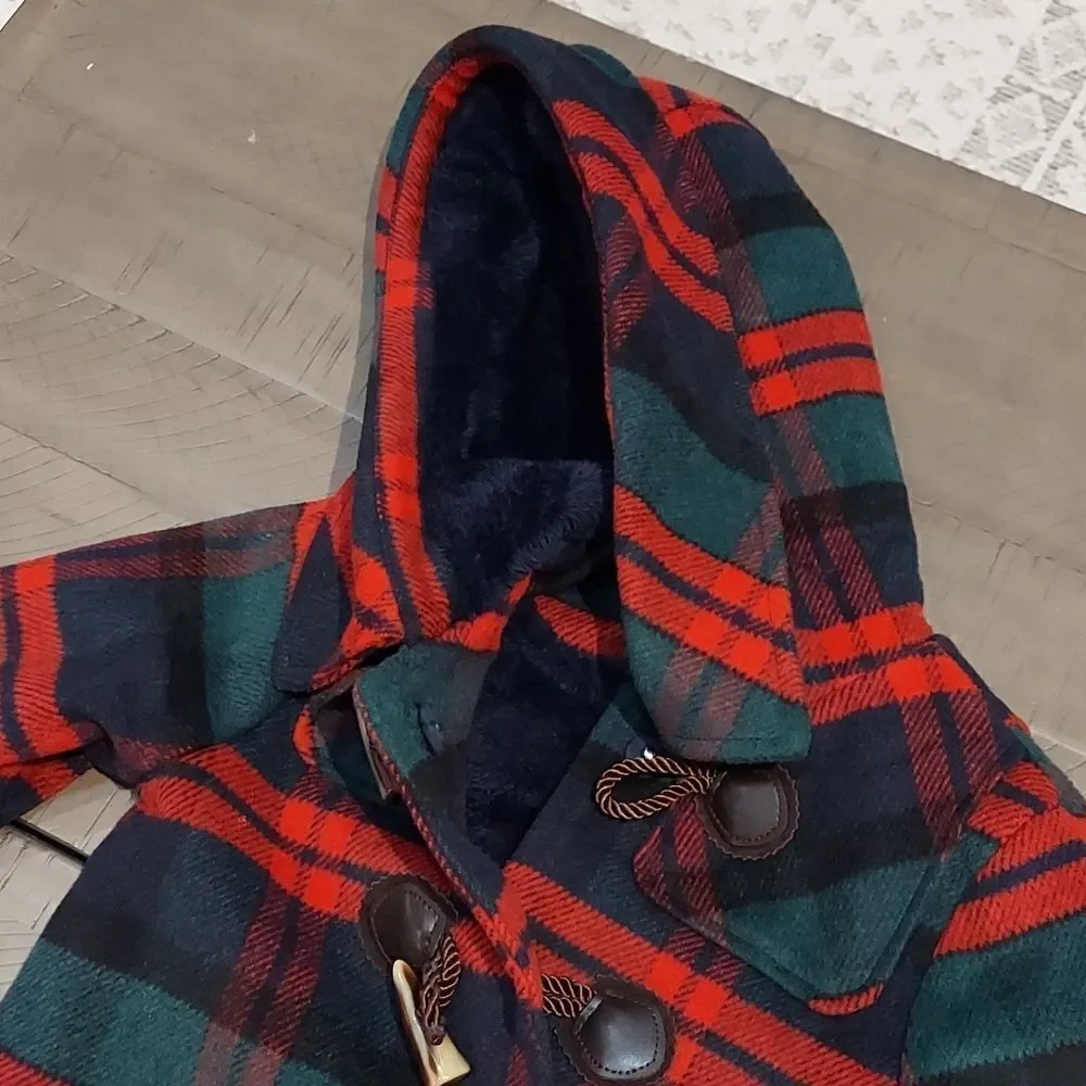 Sogni Kids Red Tartan Plaid Toggle Parka Sz 130/64